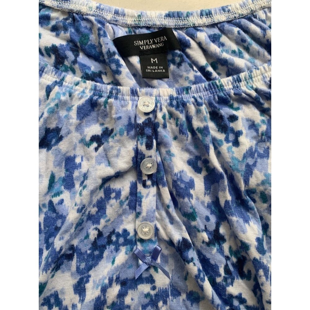 Simply Vera Vera Wang Blue Floral Babydoll Hem Pockets Sleepshirt SIze M - Picture 3 of 3